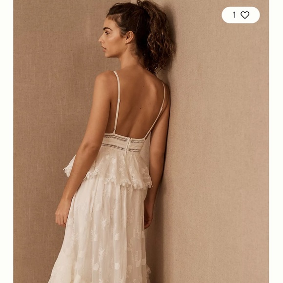 Anthropologie Bhldn Rococo Sand Marla Long Dress Tiered Embroidery Floral Ivory - Picture 6 of 10